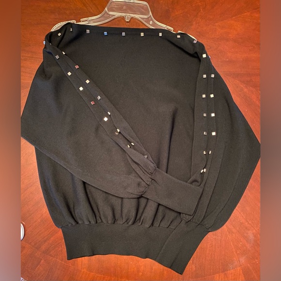Vintage Black Knit w/Silver Studded Top by French Designer, Leo Guy. SZ L - Picture 5 of 13